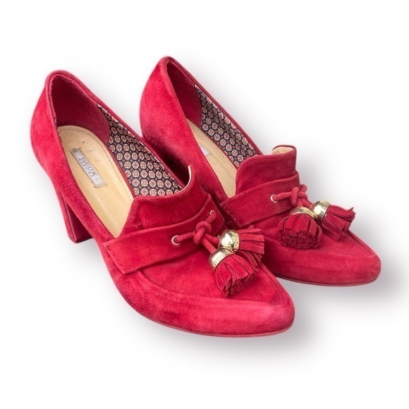 Geox Shoes - Geox Red Suede Heeled Loafers Size EU 39